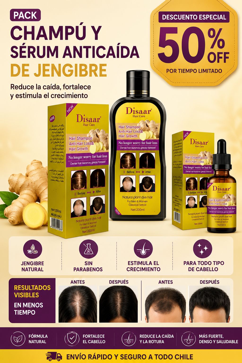 PACK SHAMPOO Y SERUM ANTICAIDA JENGIBRE