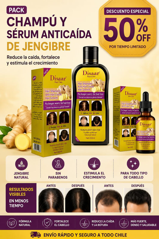 PACK SHAMPOO Y SERUM ANTICAIDA JENGIBRE